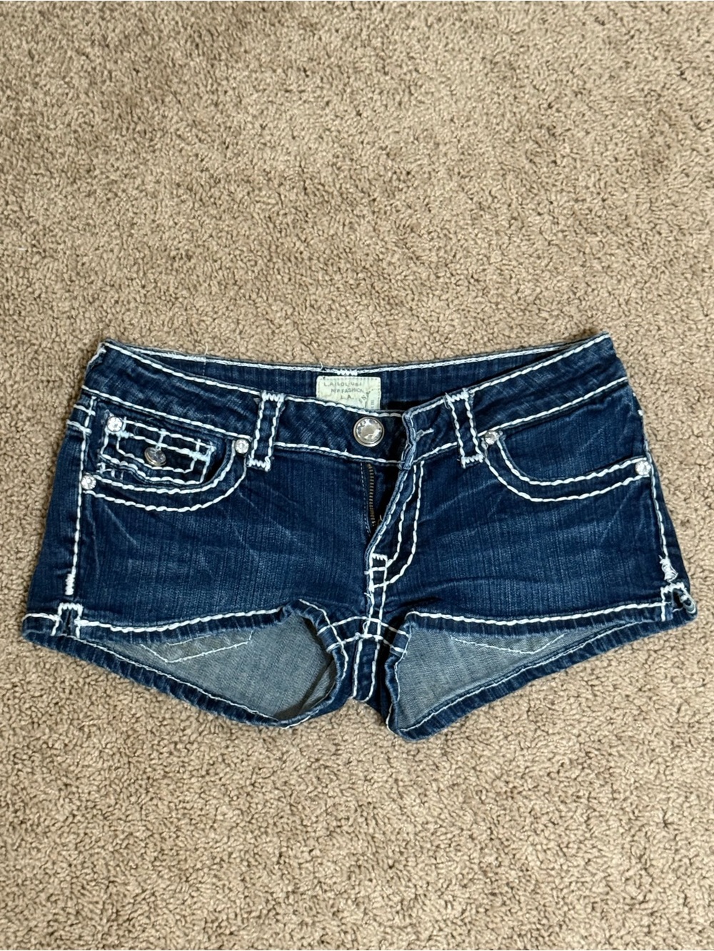 L.A. Idol Dark Blue Denim Short Shorts with White Contrast Stitching
